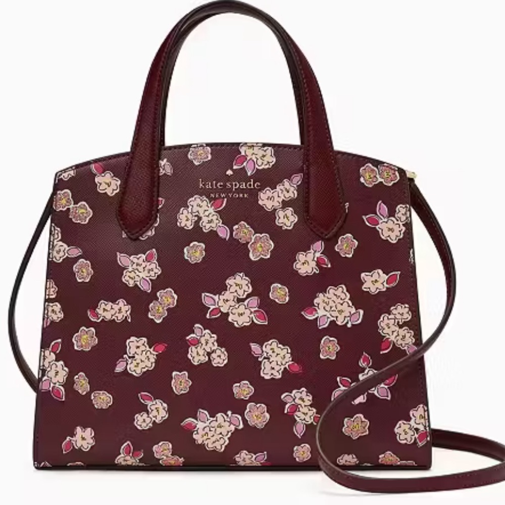 KATE SPADE l Tinsel Satchel Limited Edition Crossbody Floral Glitter Deep Berry